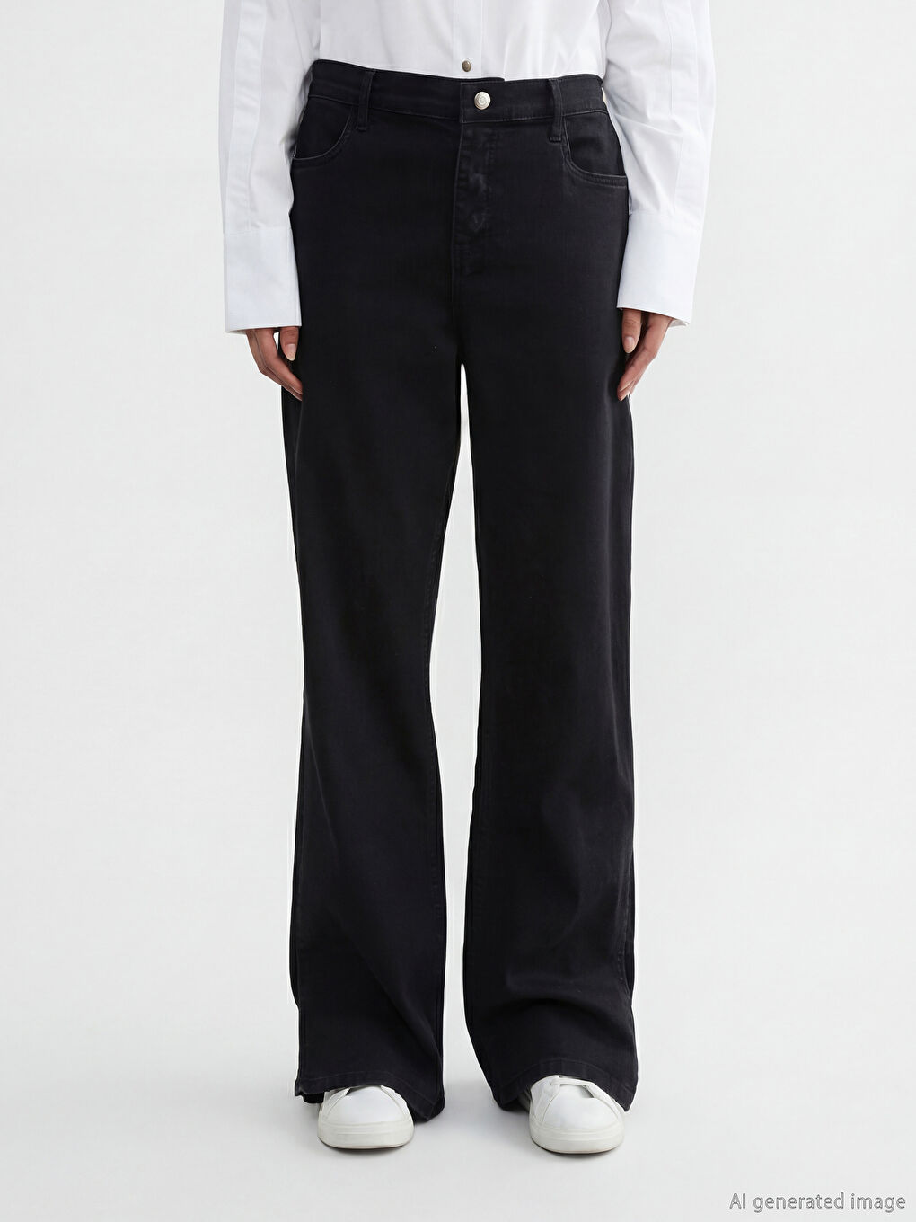 Siyah Kolay Giyilebilir Beli Fermuarlı Straight Fit Kadın Jean Pantolon-2