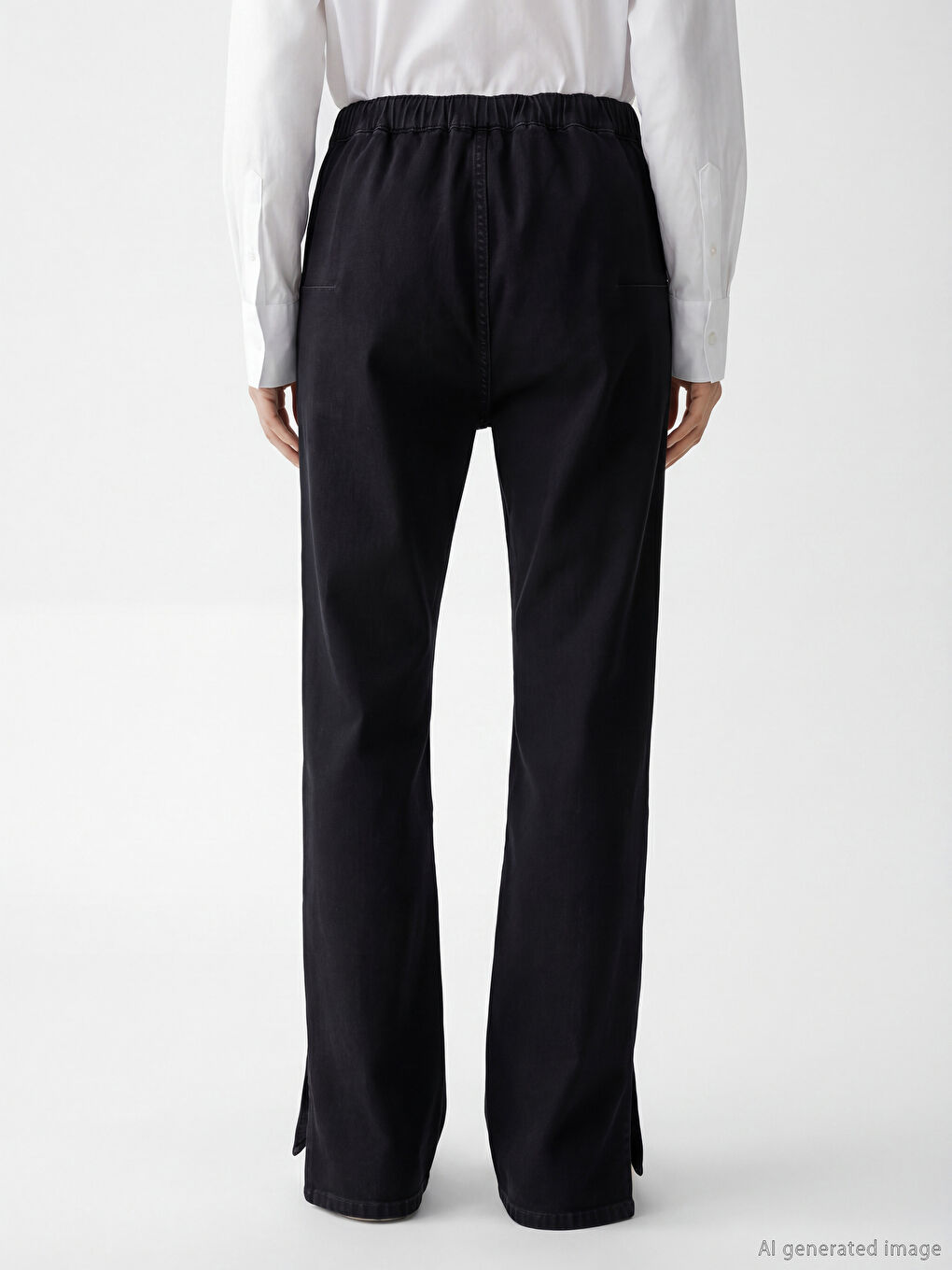 Siyah Kolay Giyilebilir Beli Fermuarlı Straight Fit Kadın Jean Pantolon-5