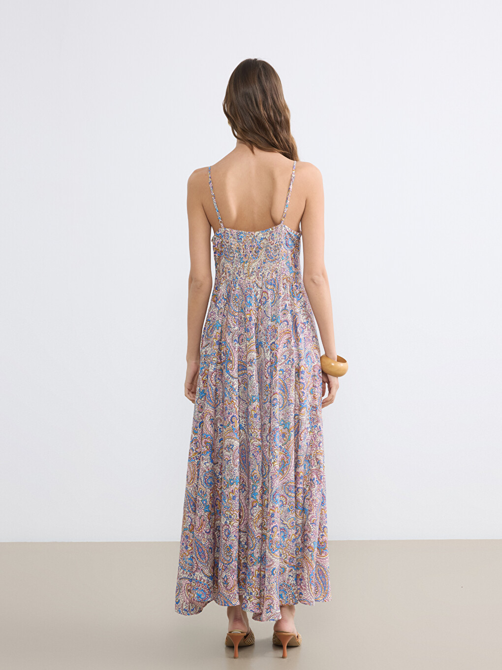 Riemchen Gemustertes A-Linie Satin Kleid-3