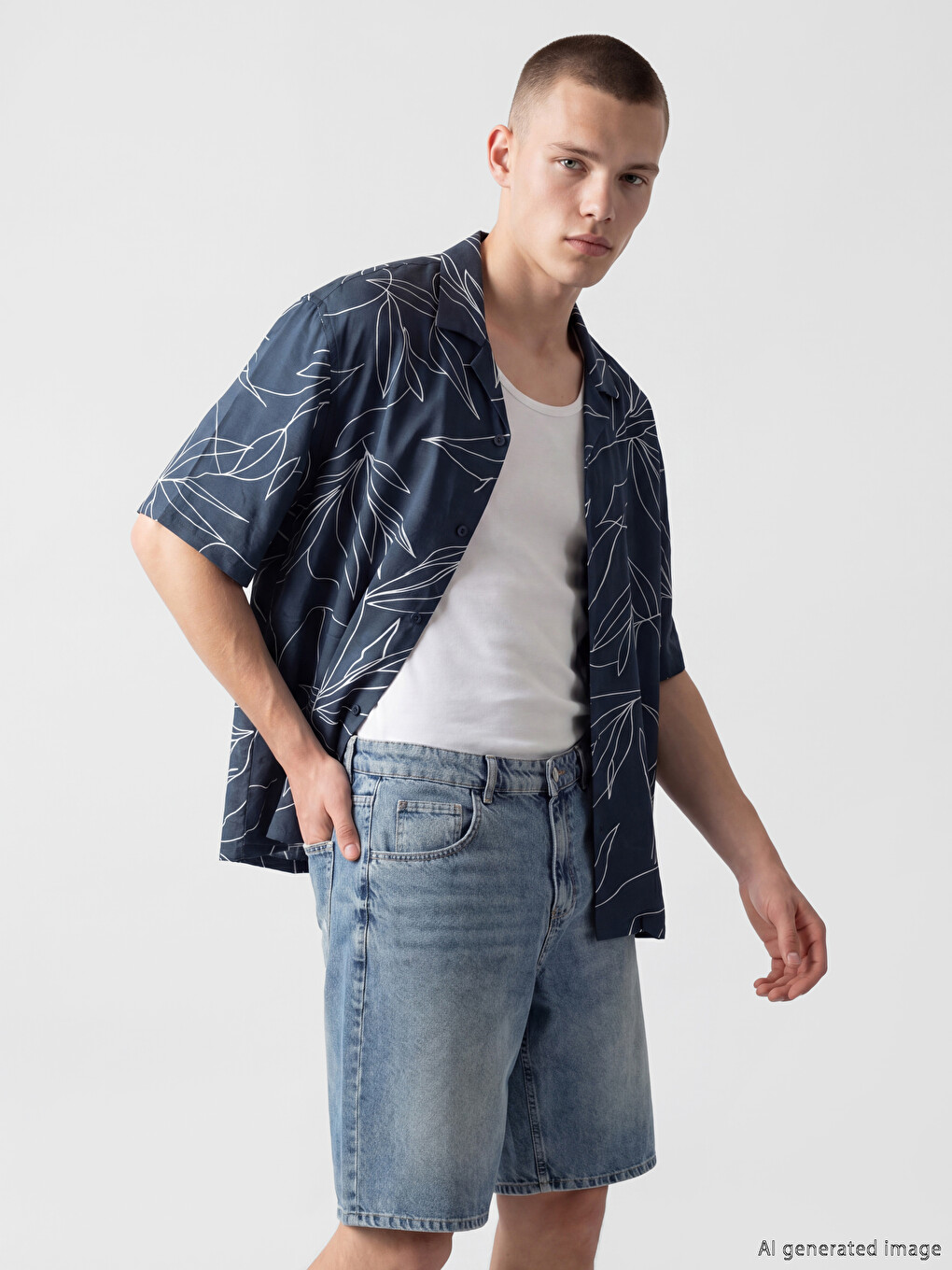 Loose Fit Patterned Camp Collar Men's Shirt