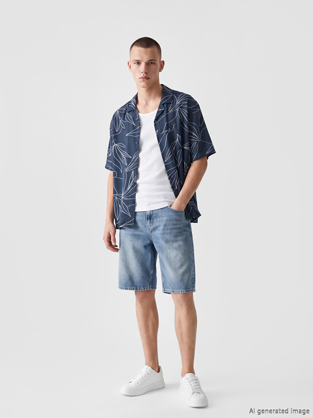 Loose Fit Patterned Camp Collar Men's Shirt-1