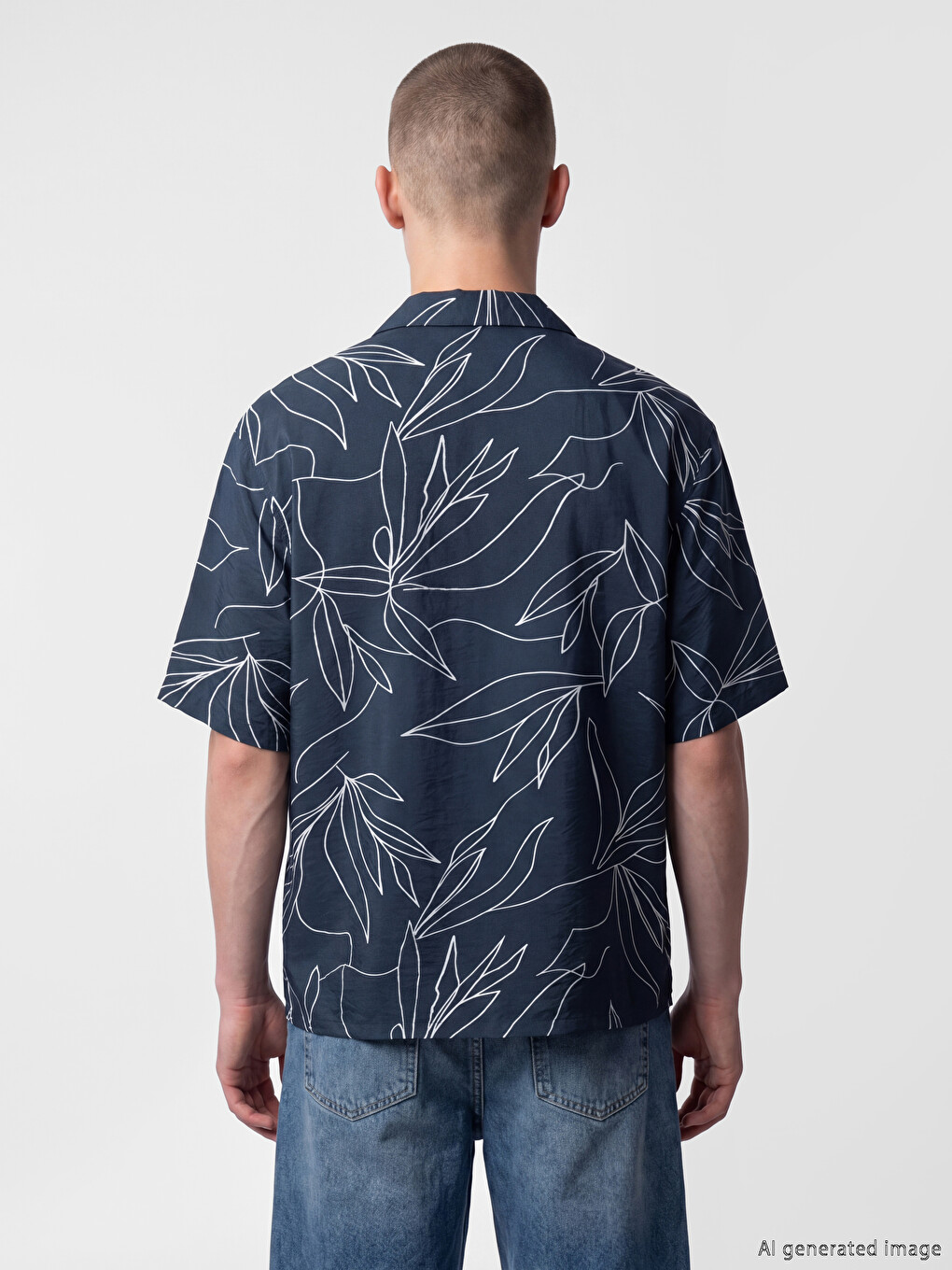 Loose Fit Patterned Camp Collar Men's Shirt-3