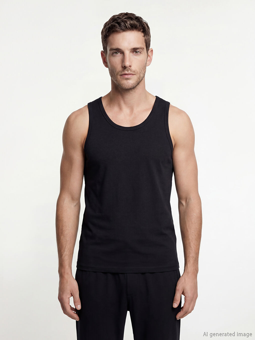 Siyah U Yaka Penye Erkek Atlet 5'li-1