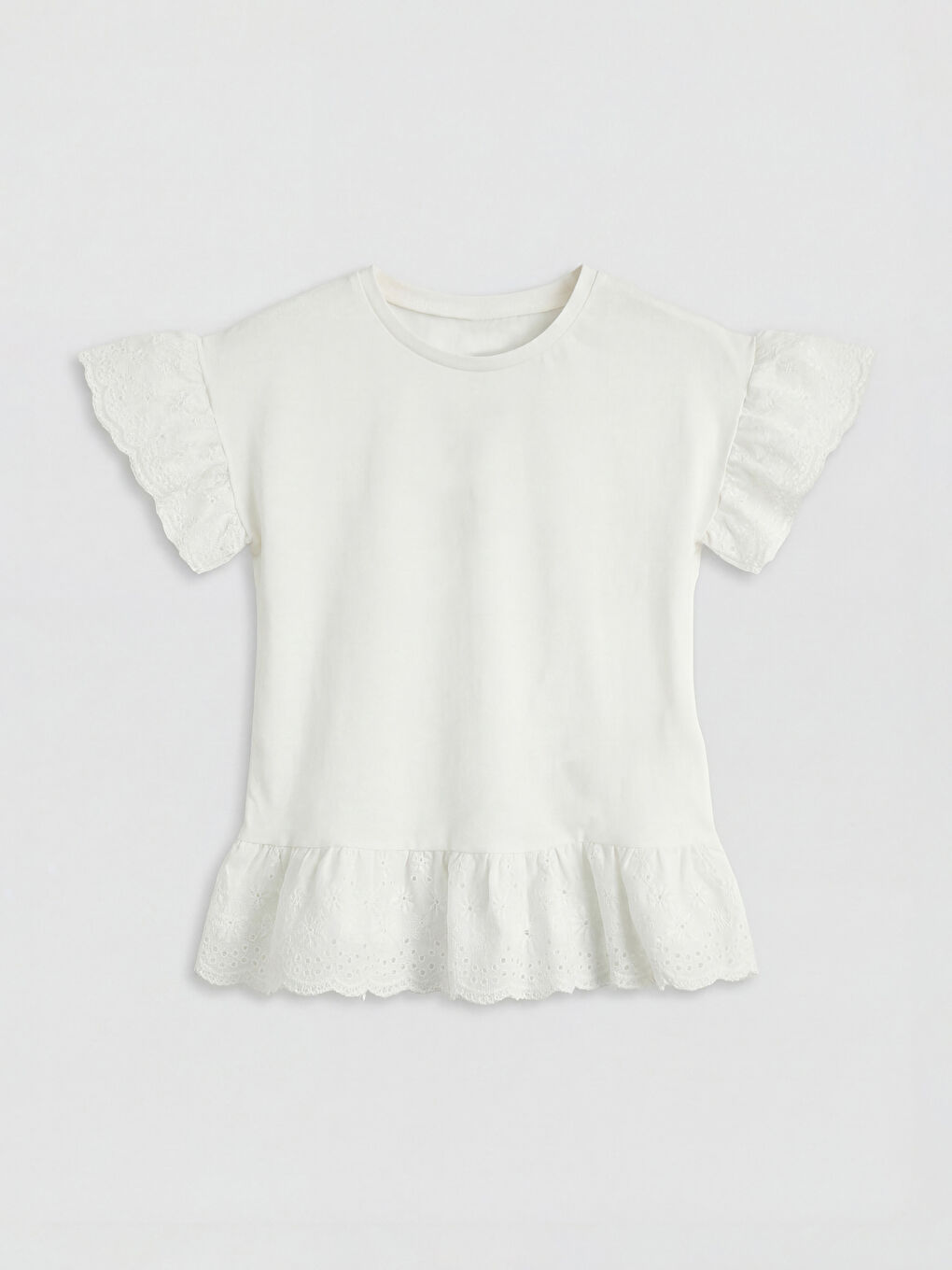 Ekru Bisiklet Yaka Kız Çocuk Tişört