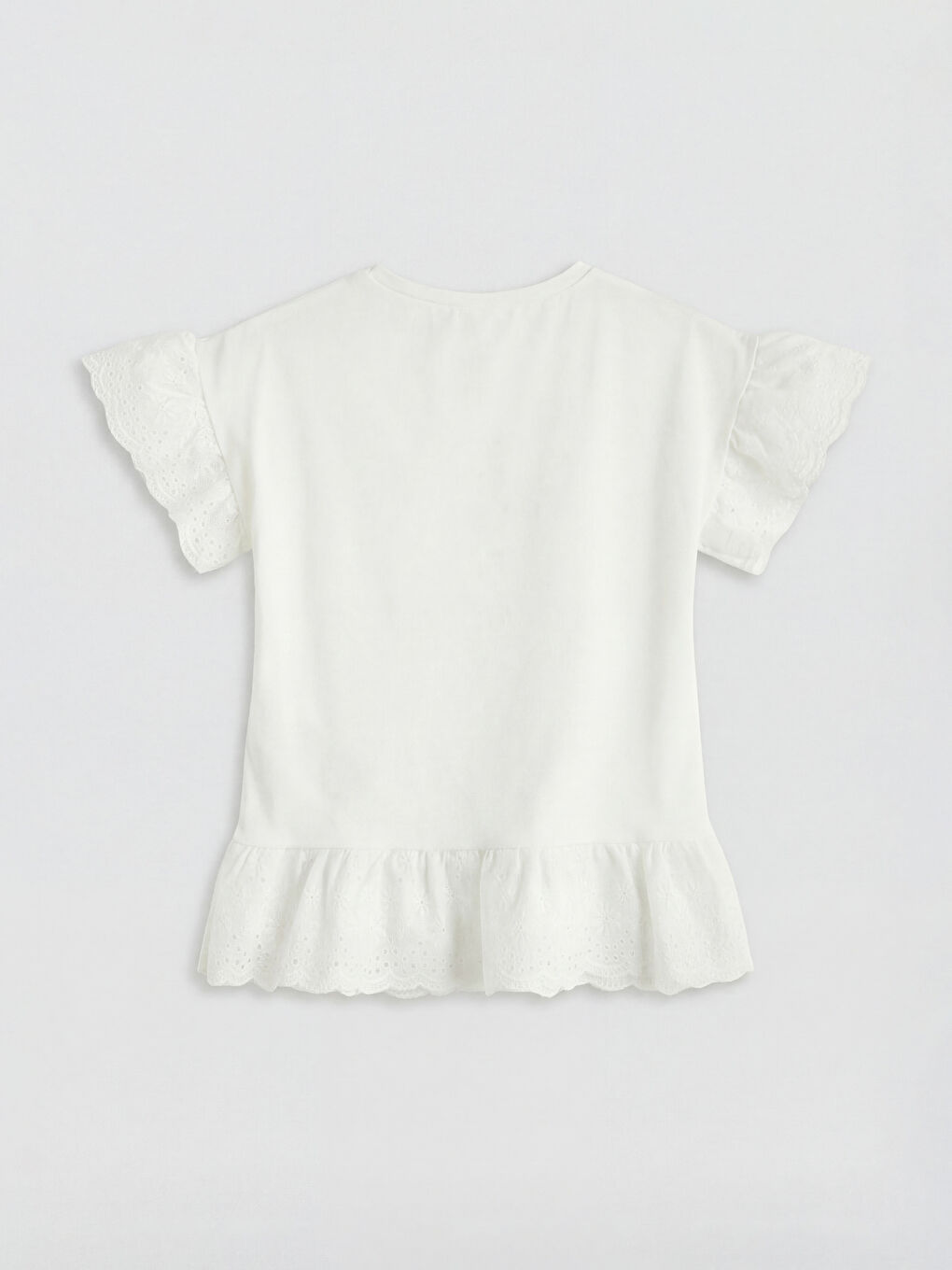 Ekru Bisiklet Yaka Kız Çocuk Tişört-1