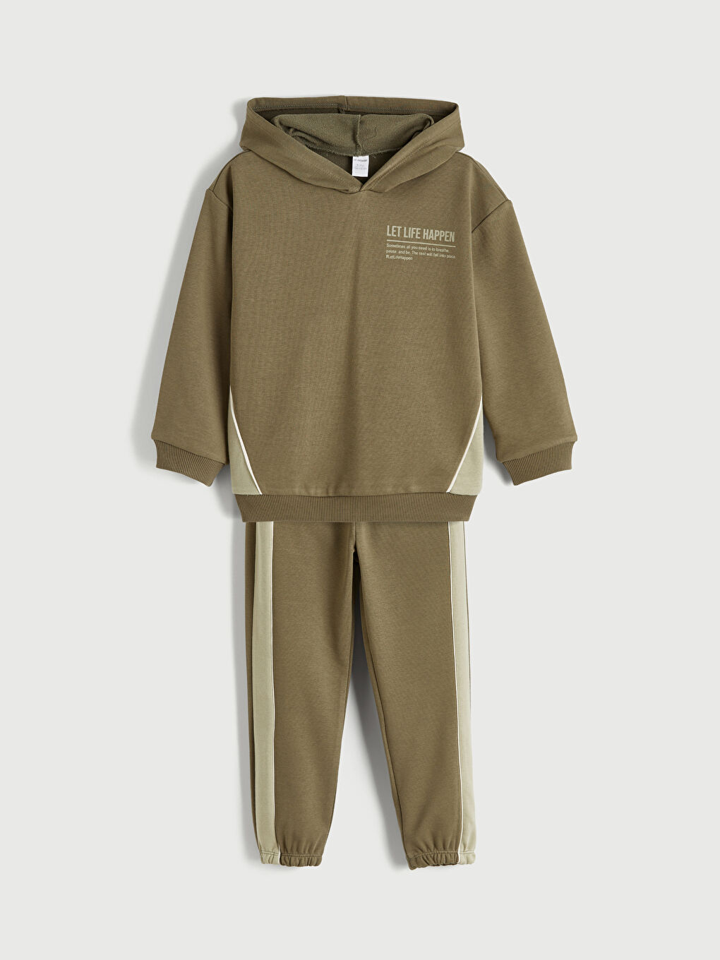 Haki Renk Bloklu Erkek Çocuk Kalın Eşofman Takımı