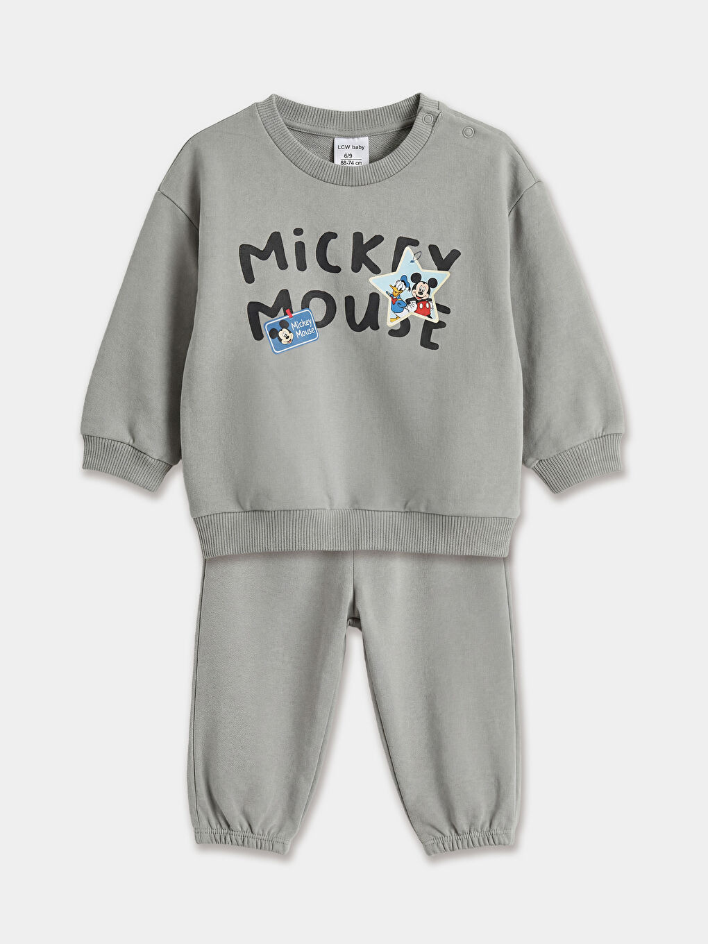 Gri Mickey Mouse Baskılı Erkek Bebek Sweatshirt ve Eşofman Altı