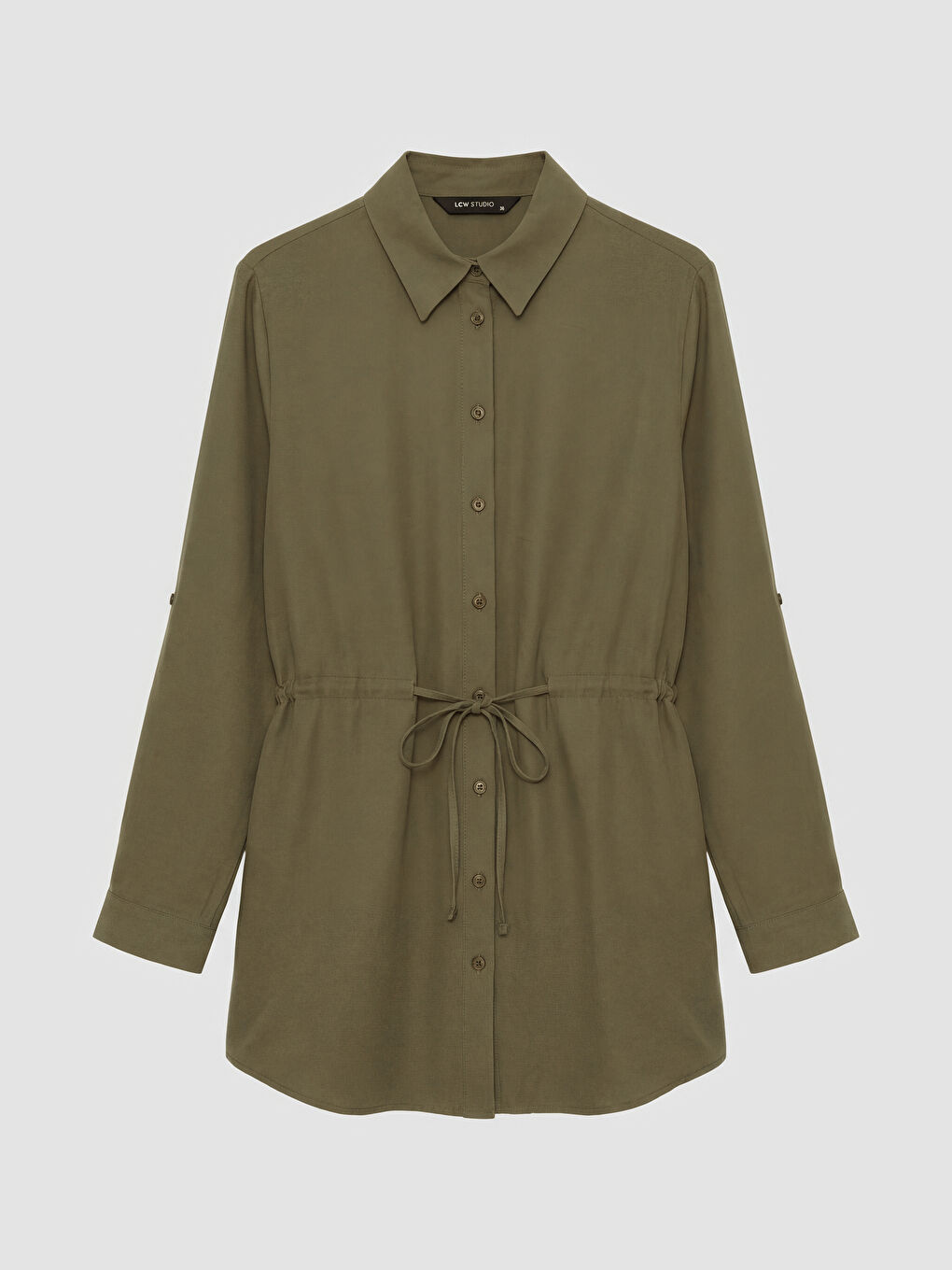 Haki Oversize Armürlü Kadın Gömlek Tunik