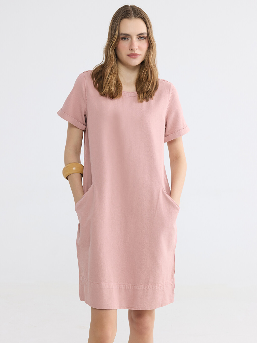 Crew Neck Denim Dress-1