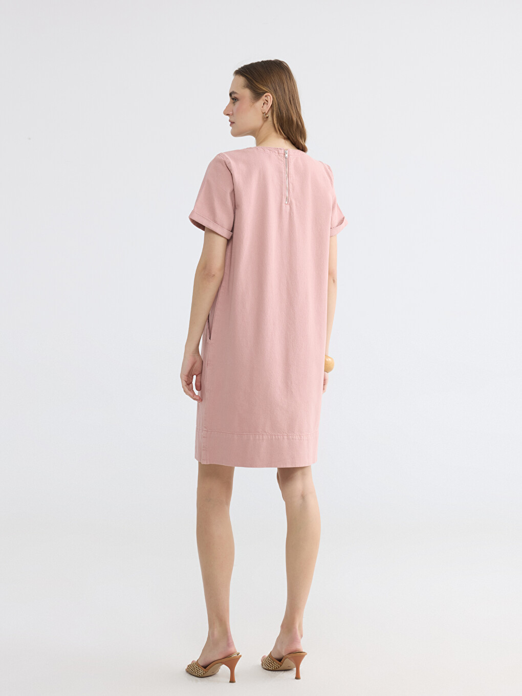 Crew Neck Denim Dress-3