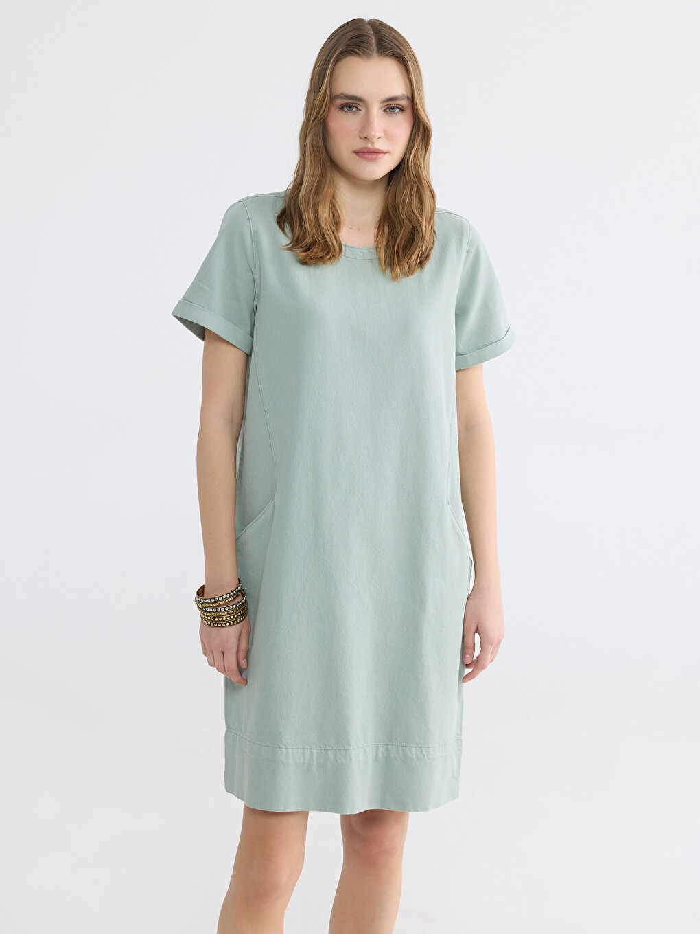 Crew Neck Denim Dress-1