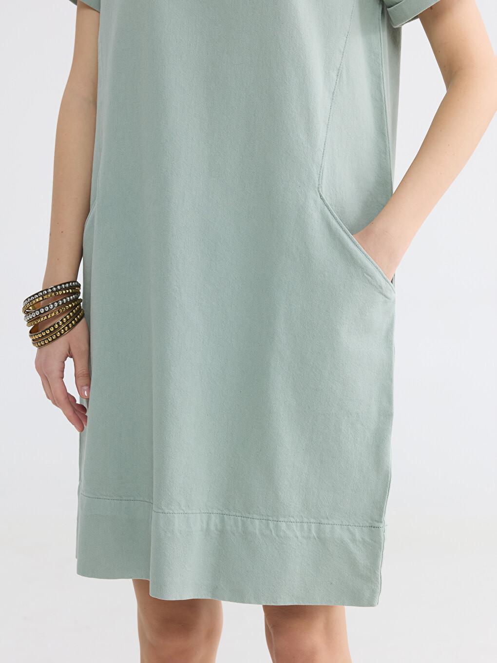 Crew Neck Denim Dress-2