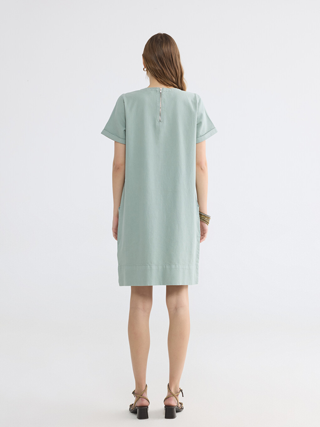 Crew Neck Denim Dress-3