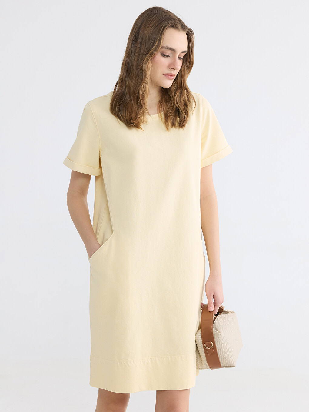 Crew Neck Denim Dress-1