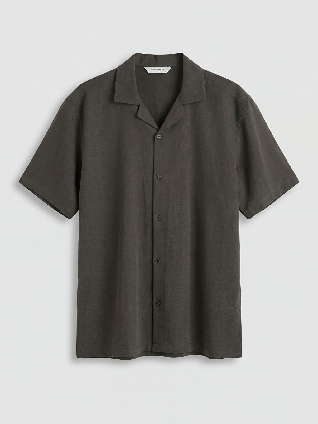 Haki Standart Kalıp Keten Görünümlü Erkek Gömlek