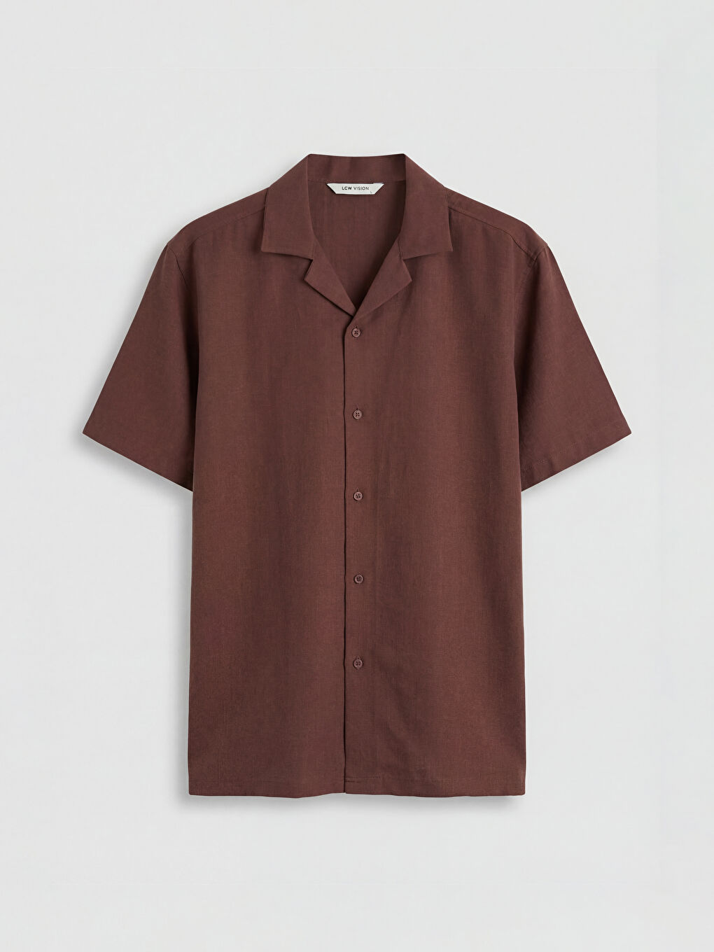 Kahverengi Standart Kalıp Keten Görünümlü Erkek Gömlek