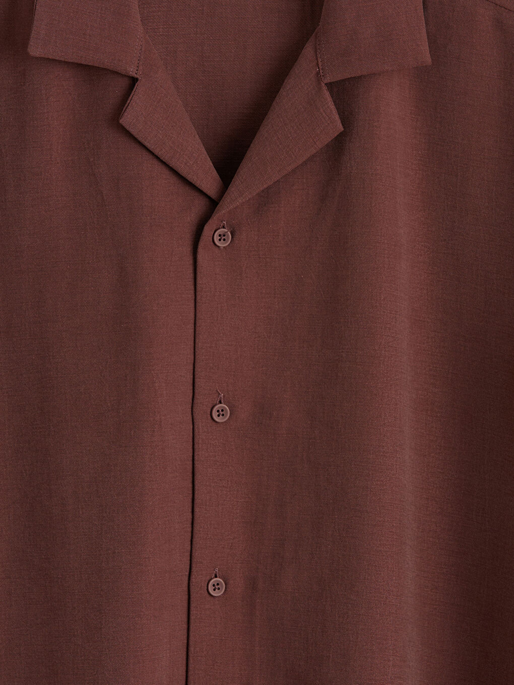 Kahverengi Standart Kalıp Keten Görünümlü Erkek Gömlek-1