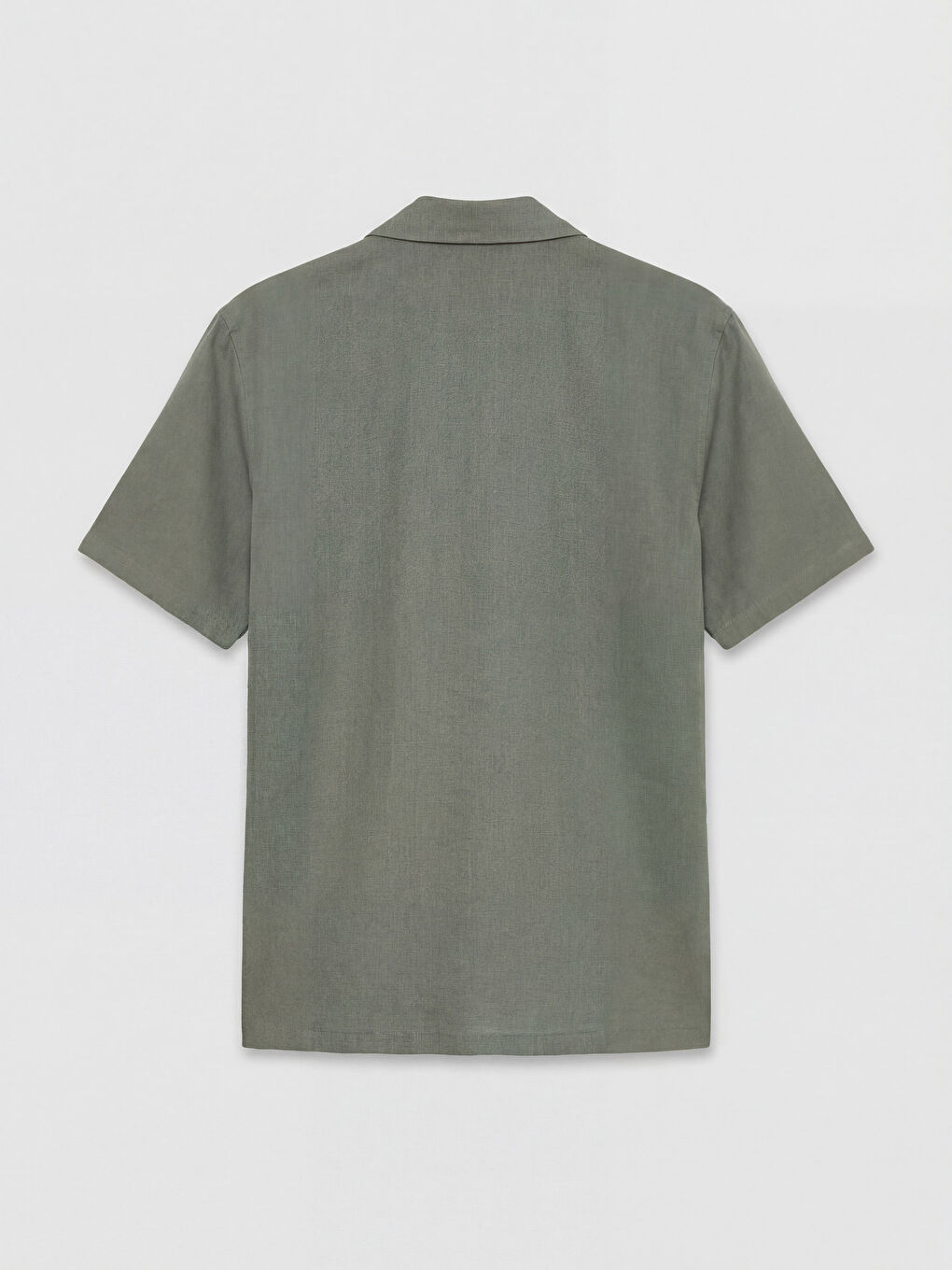 Haki Standart Kalıp Keten Görünümlü Erkek Gömlek-1