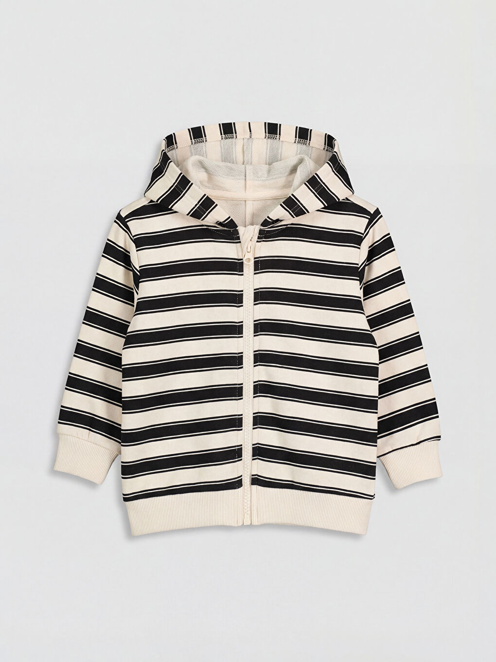 Antrasit Çizgili Erkek Bebek Kapüşonlu Fermuarlı Hırka