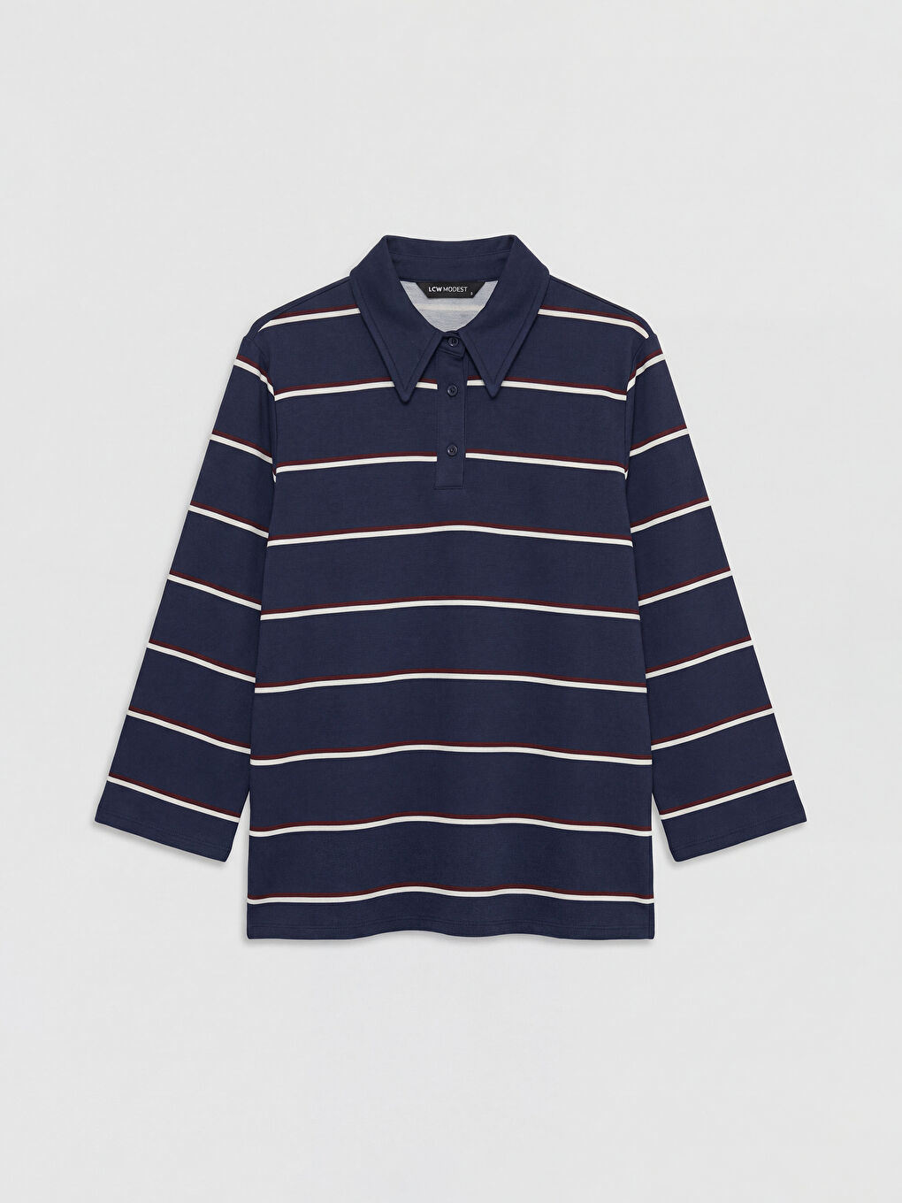 Lacivert Polo Yaka Çizgili Oversize Kadın Tunik