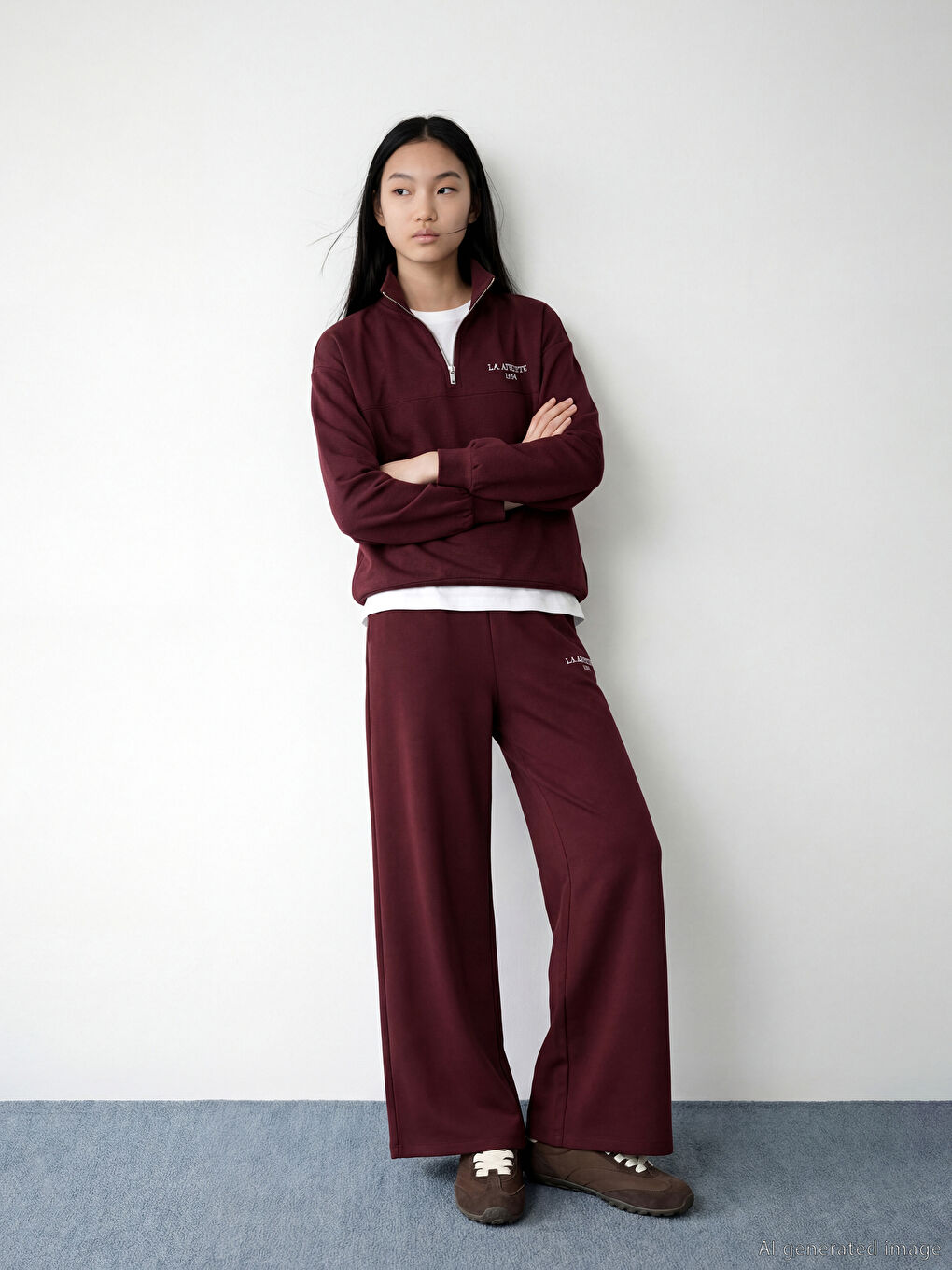 Mock Neck Embroidered Oversize Women's Sweatshirt Tunic