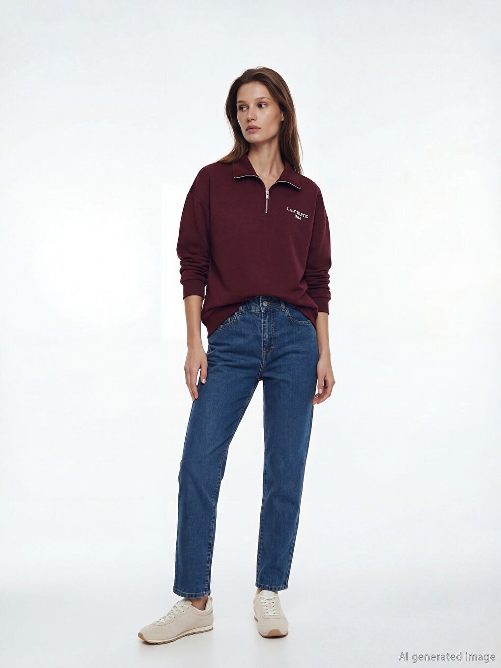 Mock Neck Embroidered Oversize Women's Sweatshirt Tunic-2