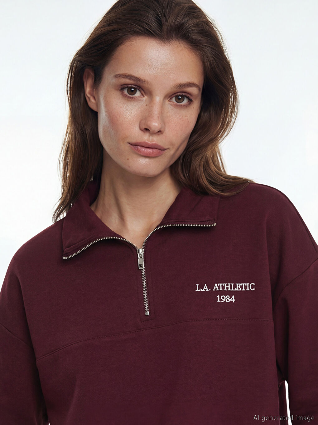 Mock Neck Embroidered Oversize Women's Sweatshirt Tunic-4