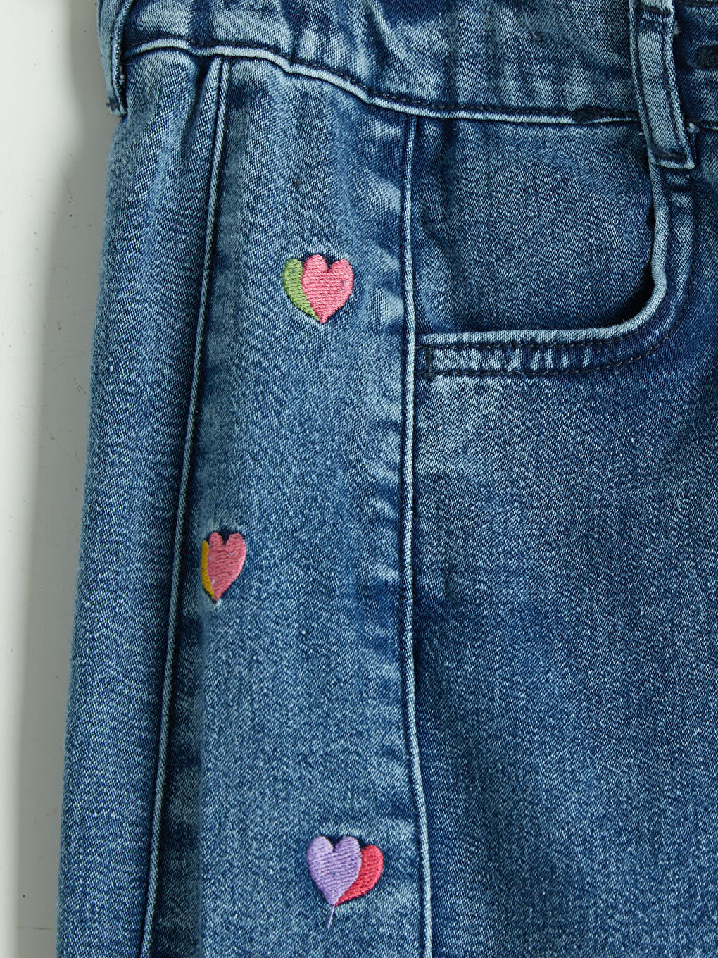 Heart Embroidered Girls' Jeans-2
