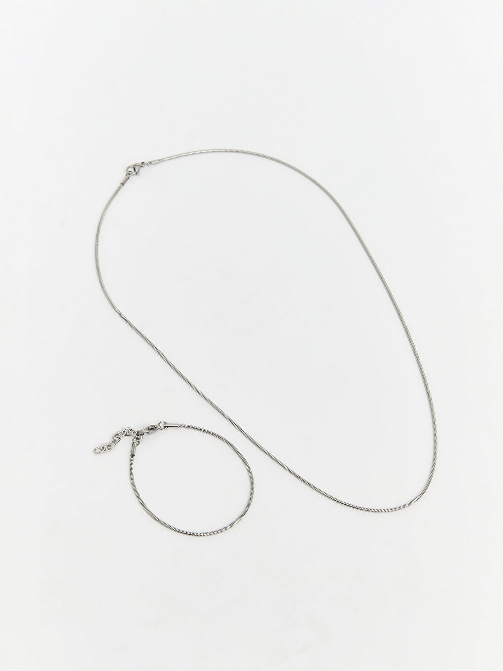 Gri Erkek Zincir Bileklik ve Kolye