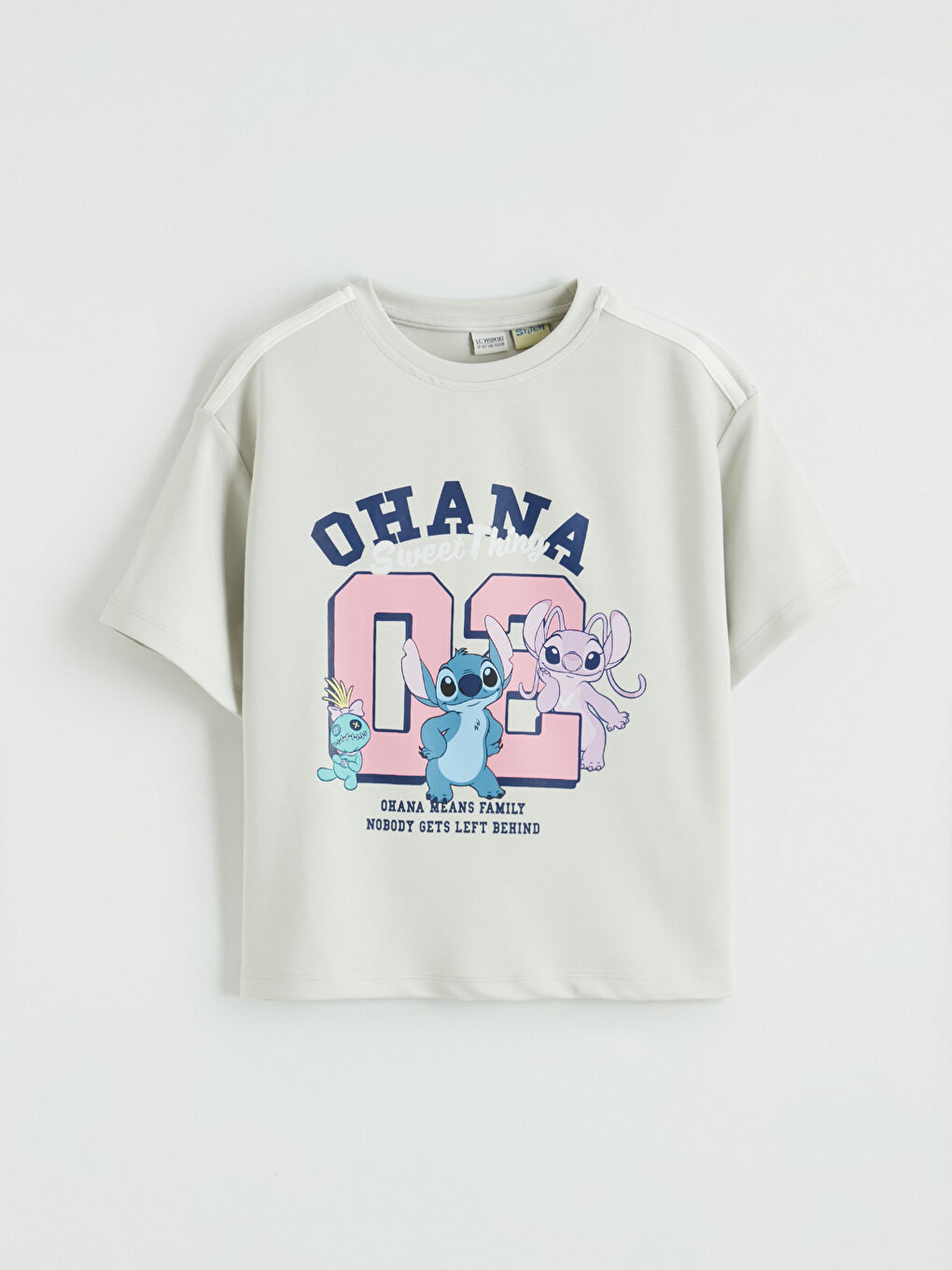 Gri Stitch ve Angel Baskılı Kız Çocuk Soft Touch Tişört