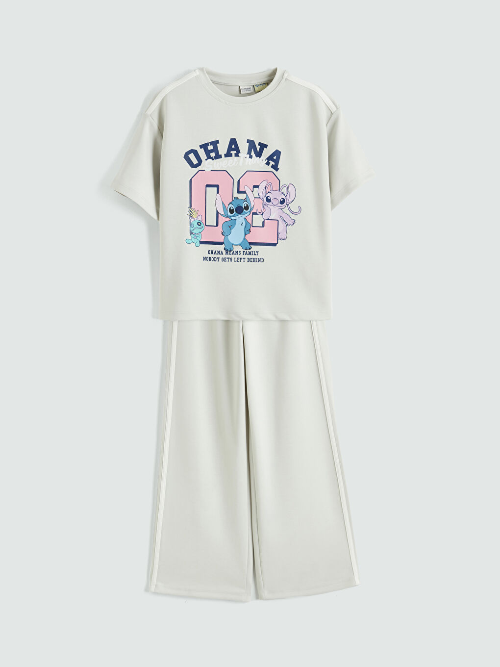 Gri Stitch ve Angel Baskılı Kız Çocuk Tişört ve Eşofman Altı
