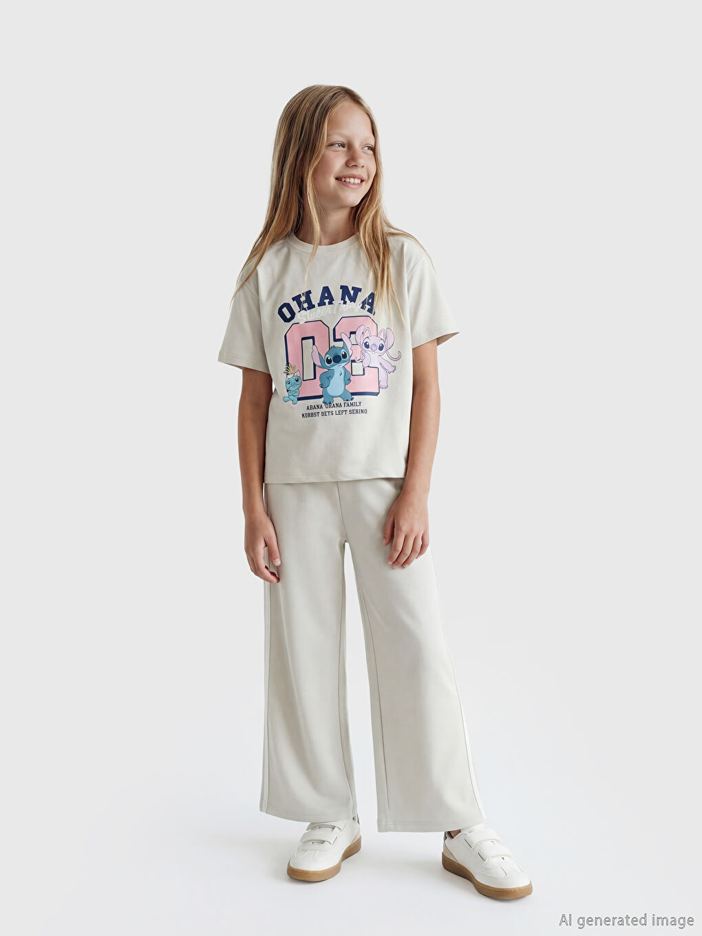 Stitch and Angel Printed Girls' T-Shirt and Sweatpants