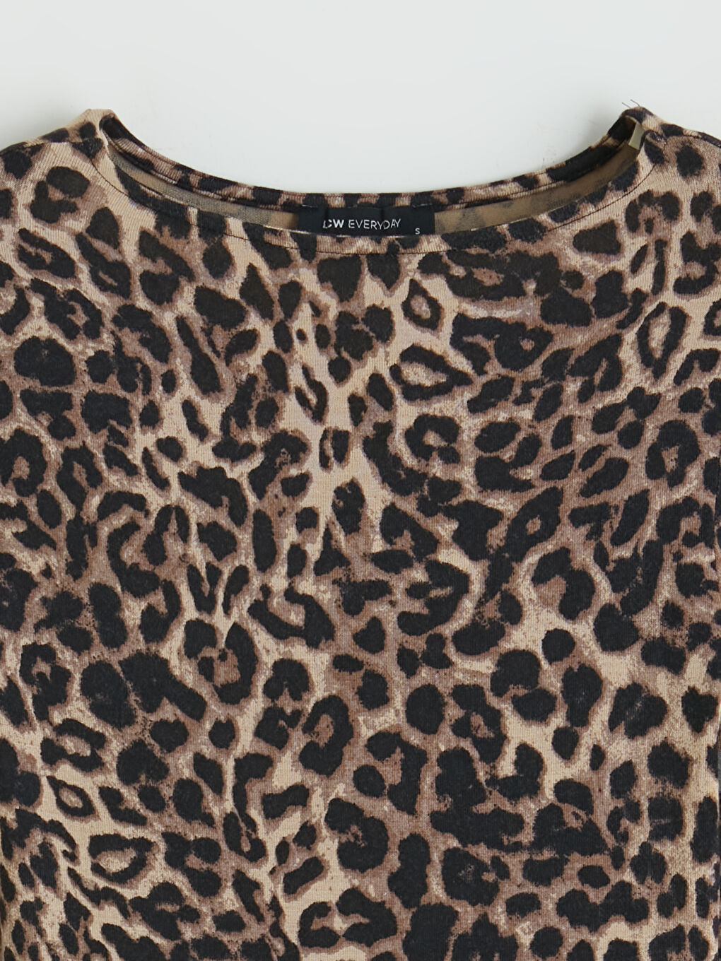 Kahverengi Bisiklet Yaka Leopar Desenli Kadın Body-1