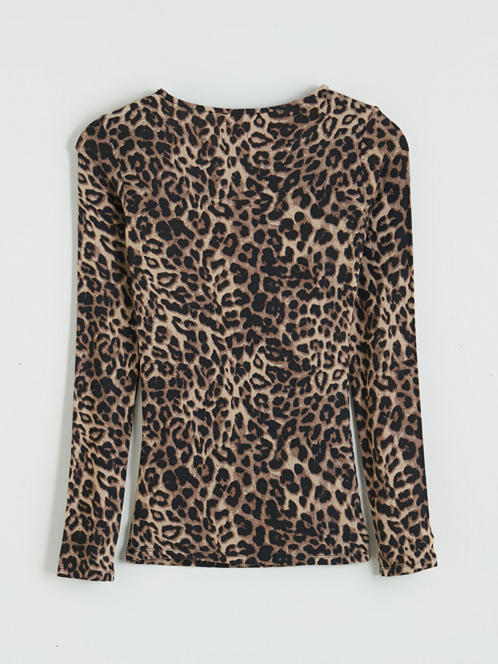 Kahverengi Bisiklet Yaka Leopar Desenli Kadın Body-2