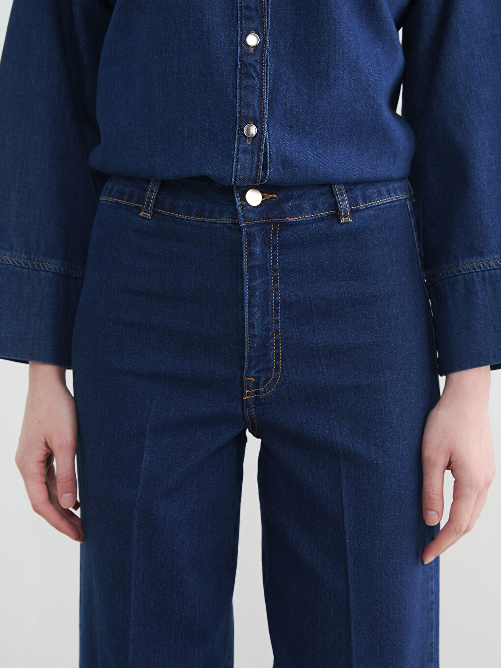 İndigo Yüksek Bel Wideleg Fit Kadın Jean Pantolon-2