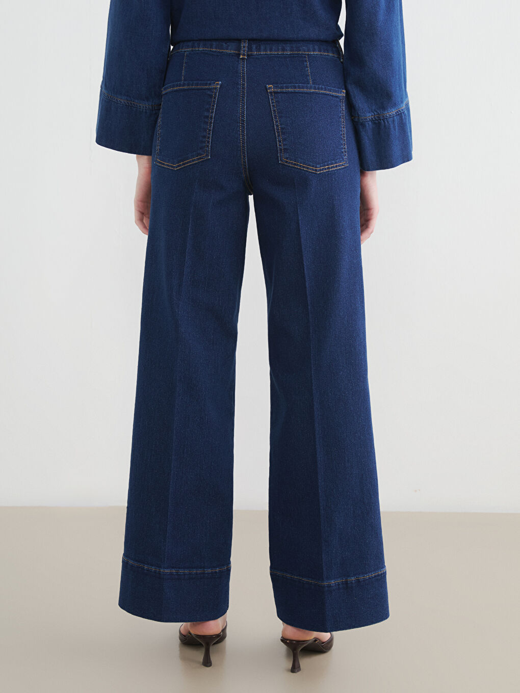 İndigo Yüksek Bel Wideleg Fit Kadın Jean Pantolon-3