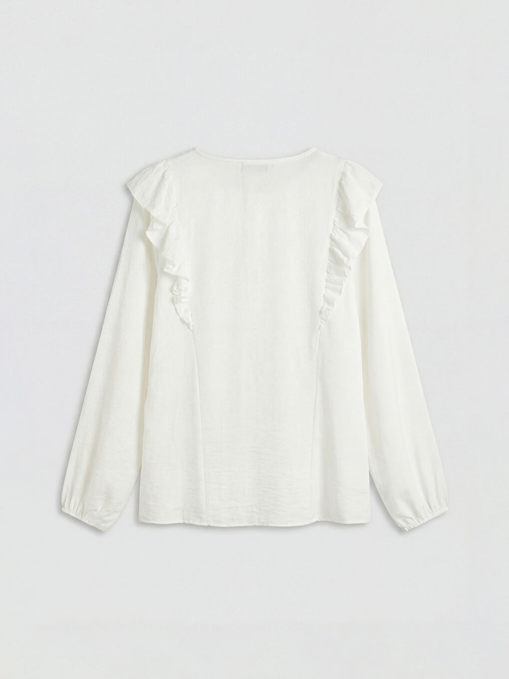 Bej Bağlamalı Yaka Fırfırlı Bluz-1