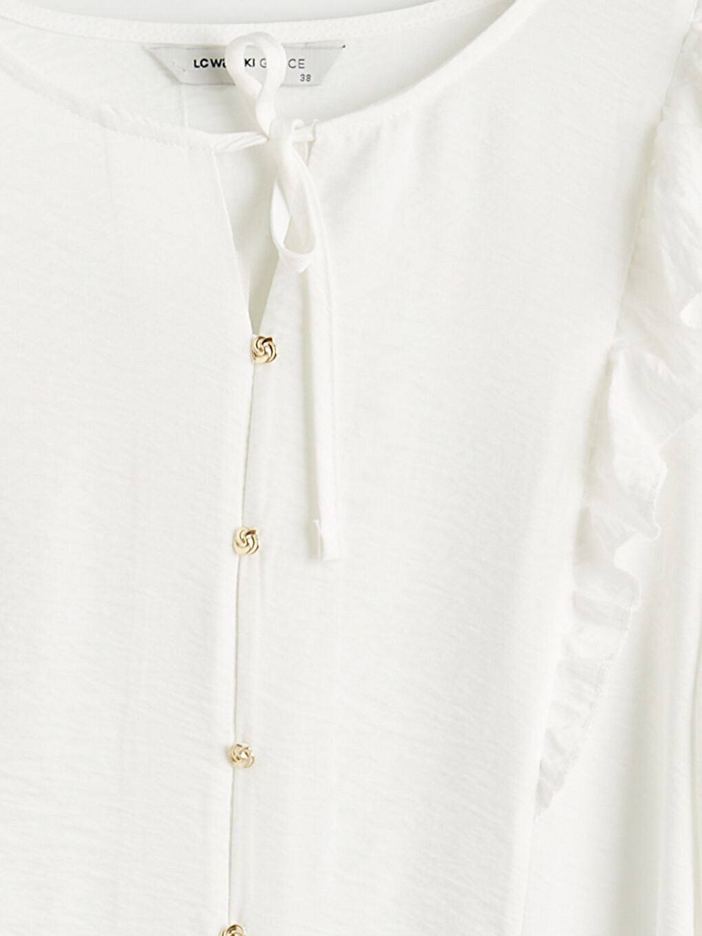 Bej Bağlamalı Yaka Fırfırlı Bluz-2