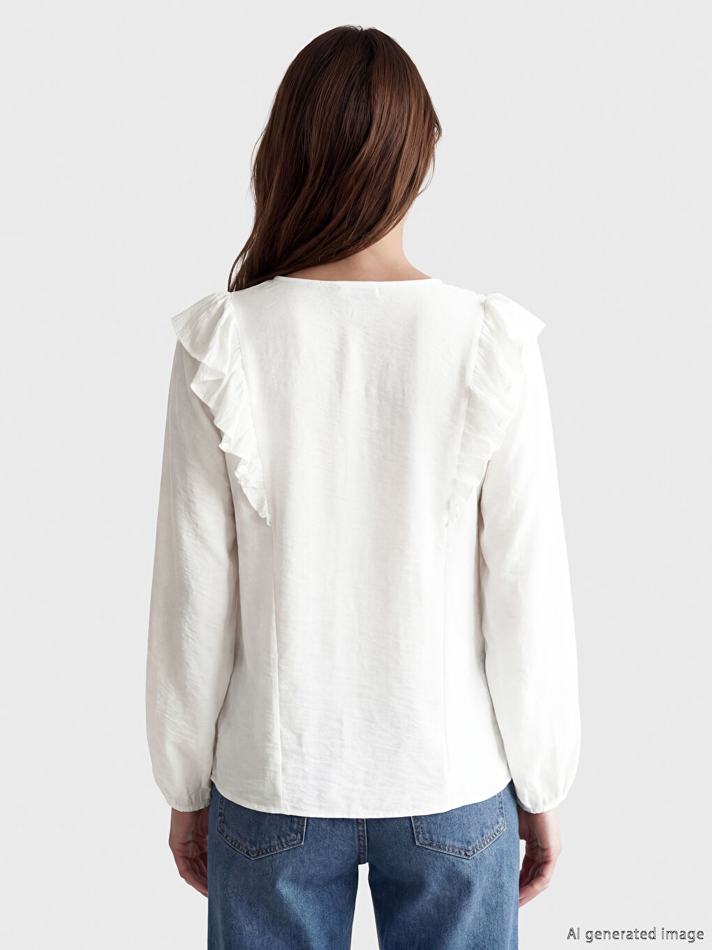 Bluză cu Guler cu Panglică și Volănașe-3