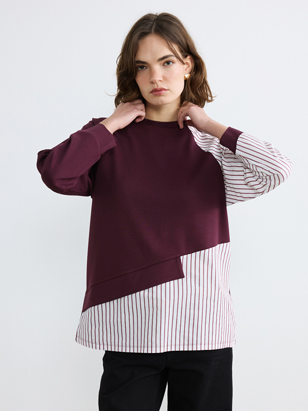 Striped Crew Neck Women's Sweatshirt Tunic