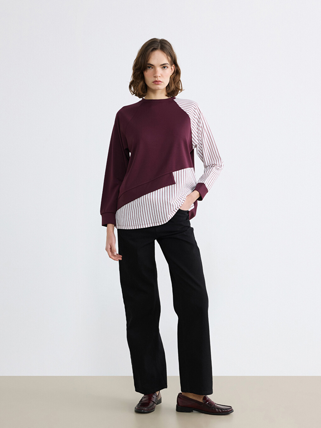 Striped Crew Neck Women's Sweatshirt Tunic-1