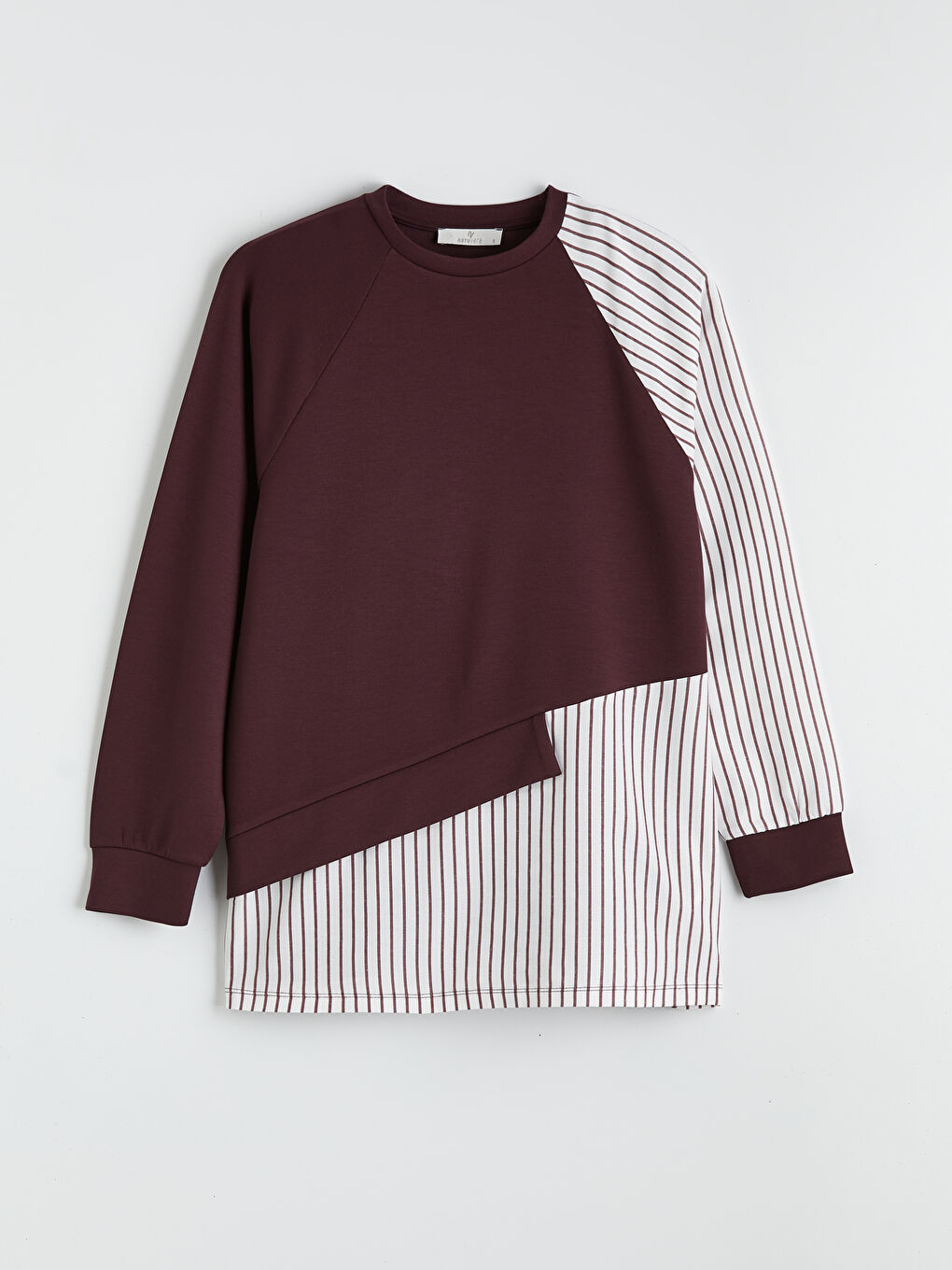 Bordo Bisiklet Yaka Çizgili Kadın Sweatshirt Tunik