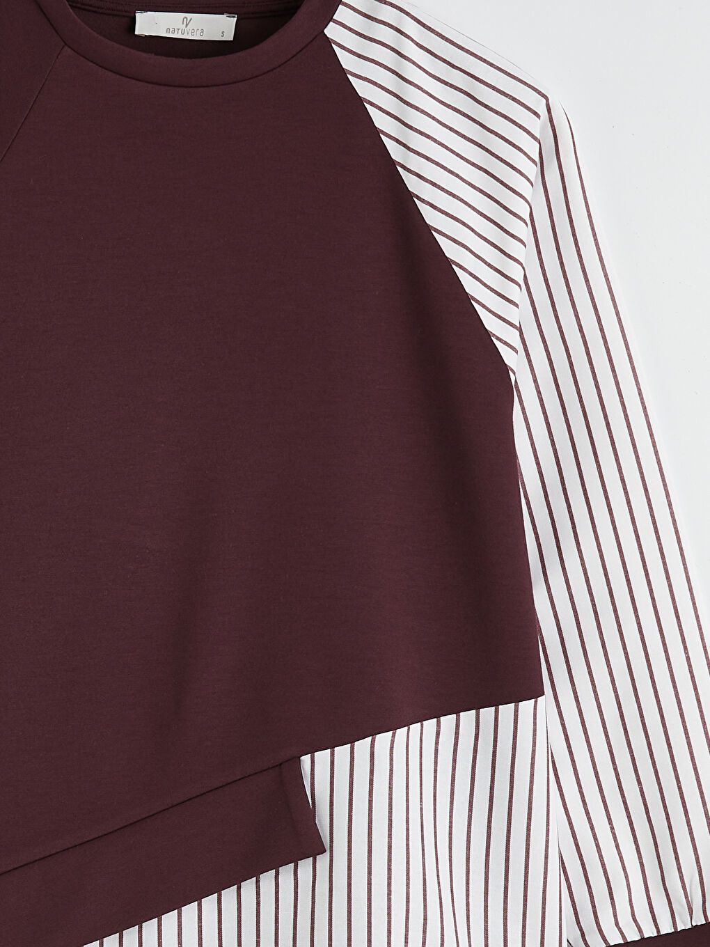 Bordo Bisiklet Yaka Çizgili Kadın Sweatshirt Tunik-1