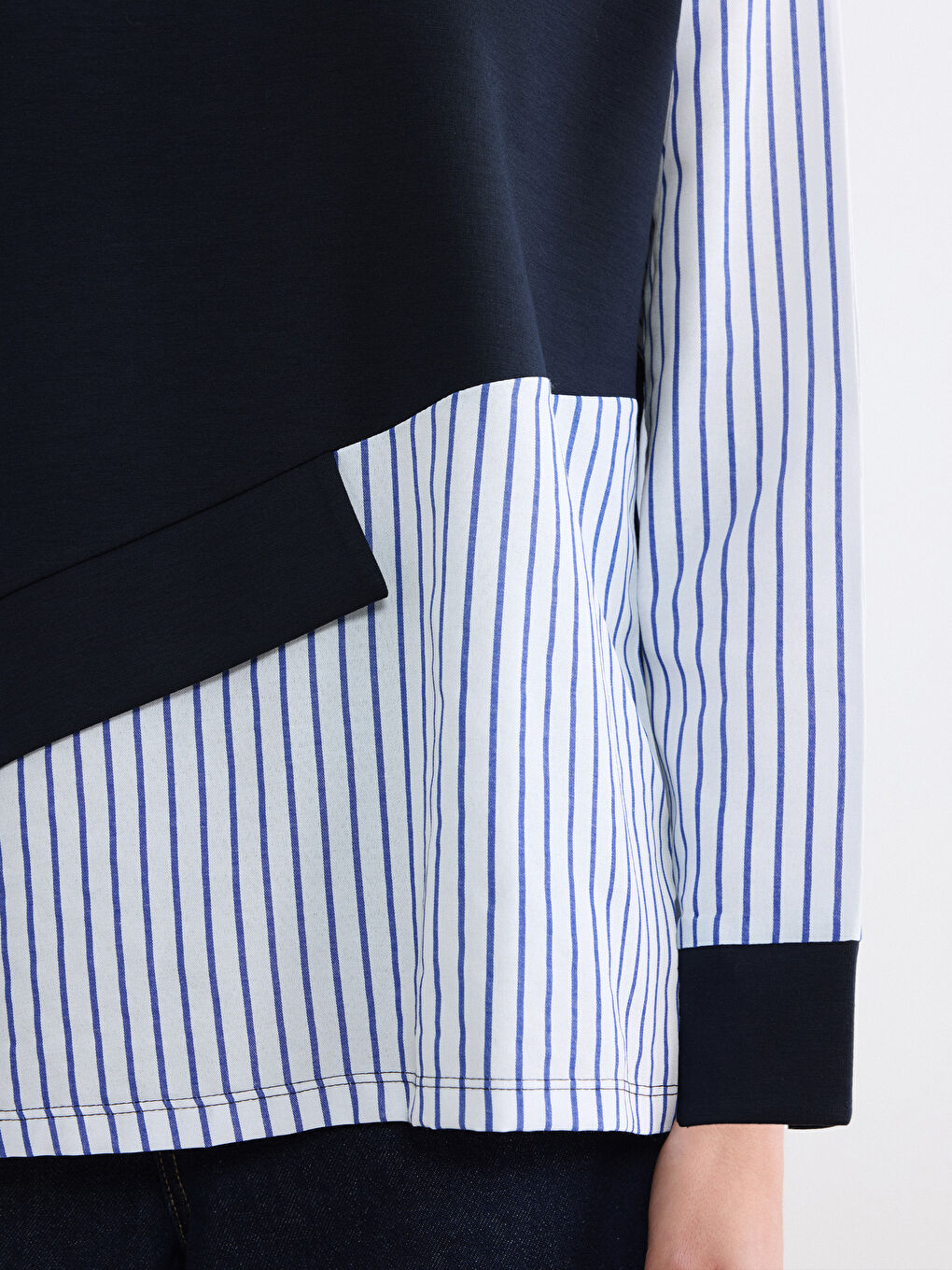 Lacivert Bisiklet Yaka Çizgili Kadın Sweatshirt Tunik-2