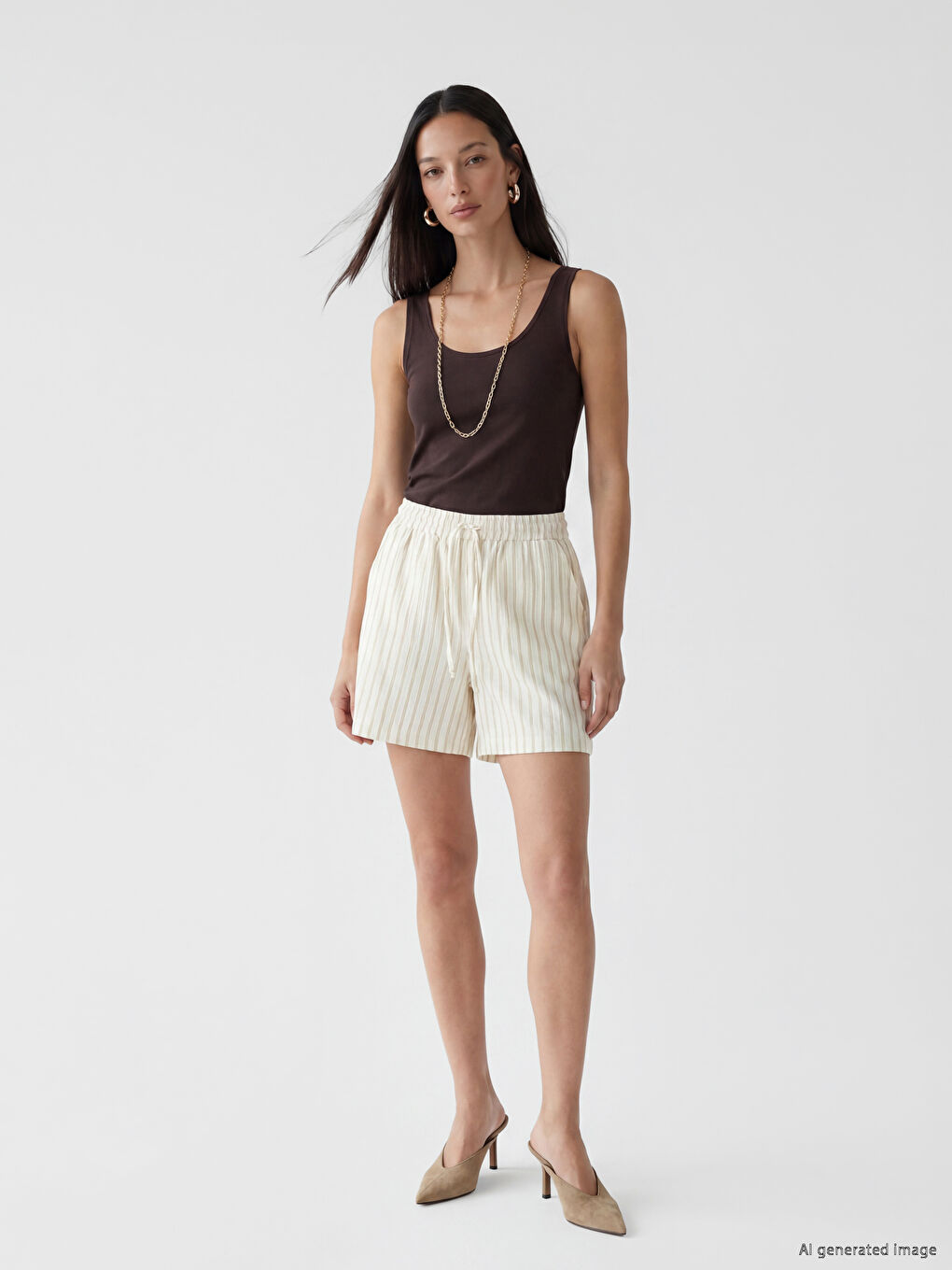 Elastic Waist Striped Women's Muslin Shorts