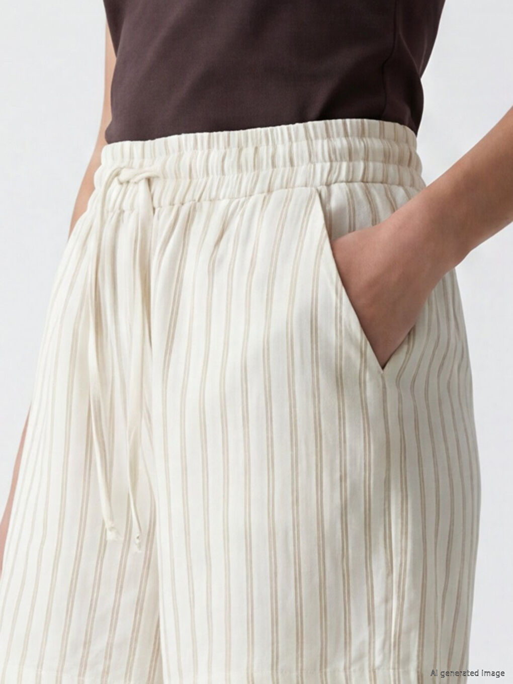Elastic Waist Striped Women's Muslin Shorts-2
