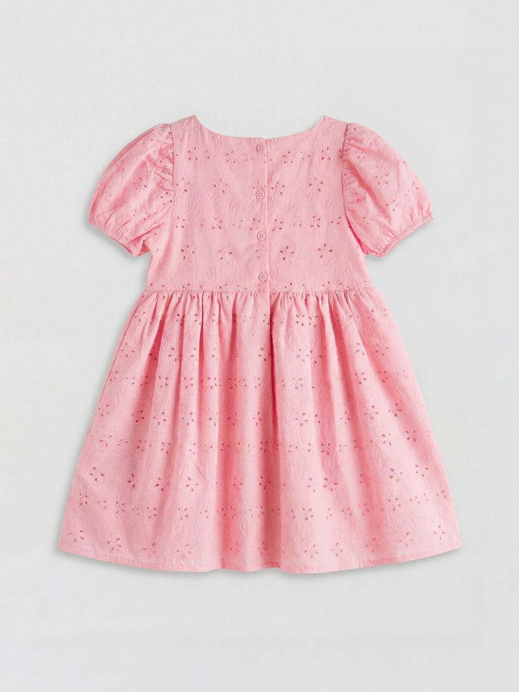 Pembe Kare Yaka Ajurlu Kız Çocuk Elbise	-1