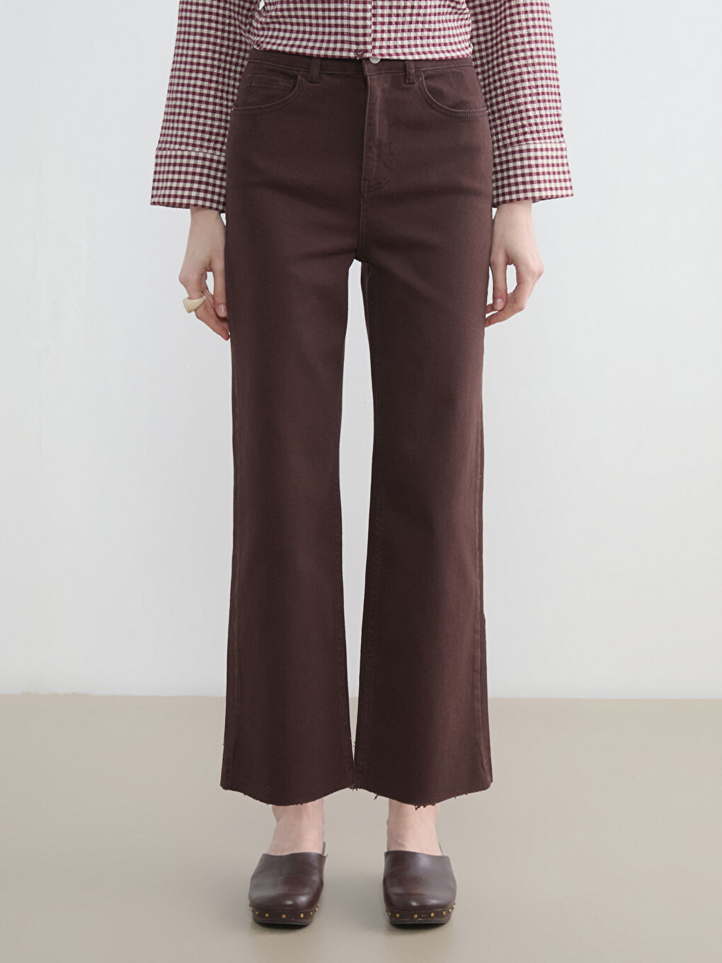 Kahverengi Straight Fit Kadın Jean Pantolon-1