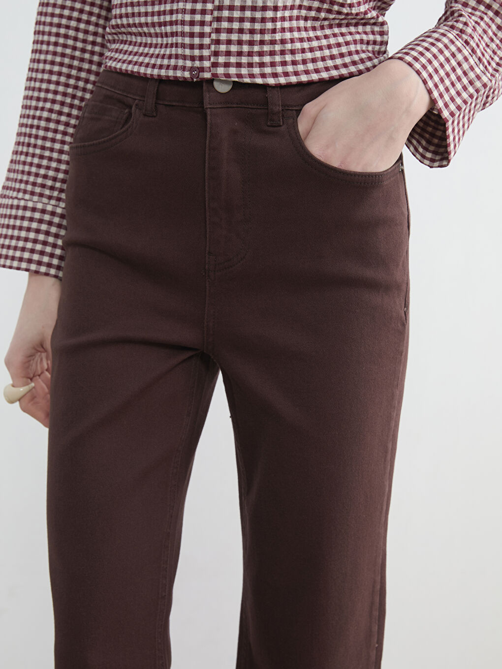 Kahverengi Straight Fit Kadın Jean Pantolon-2