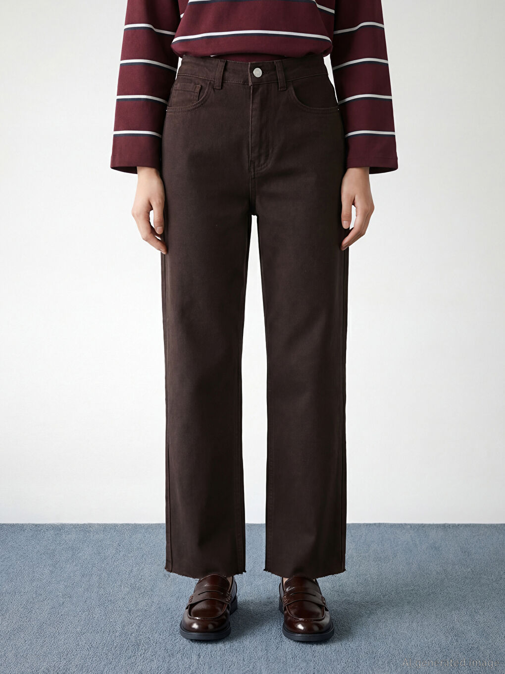 Kahverengi Straight Fit Kadın Jean Pantolon-1